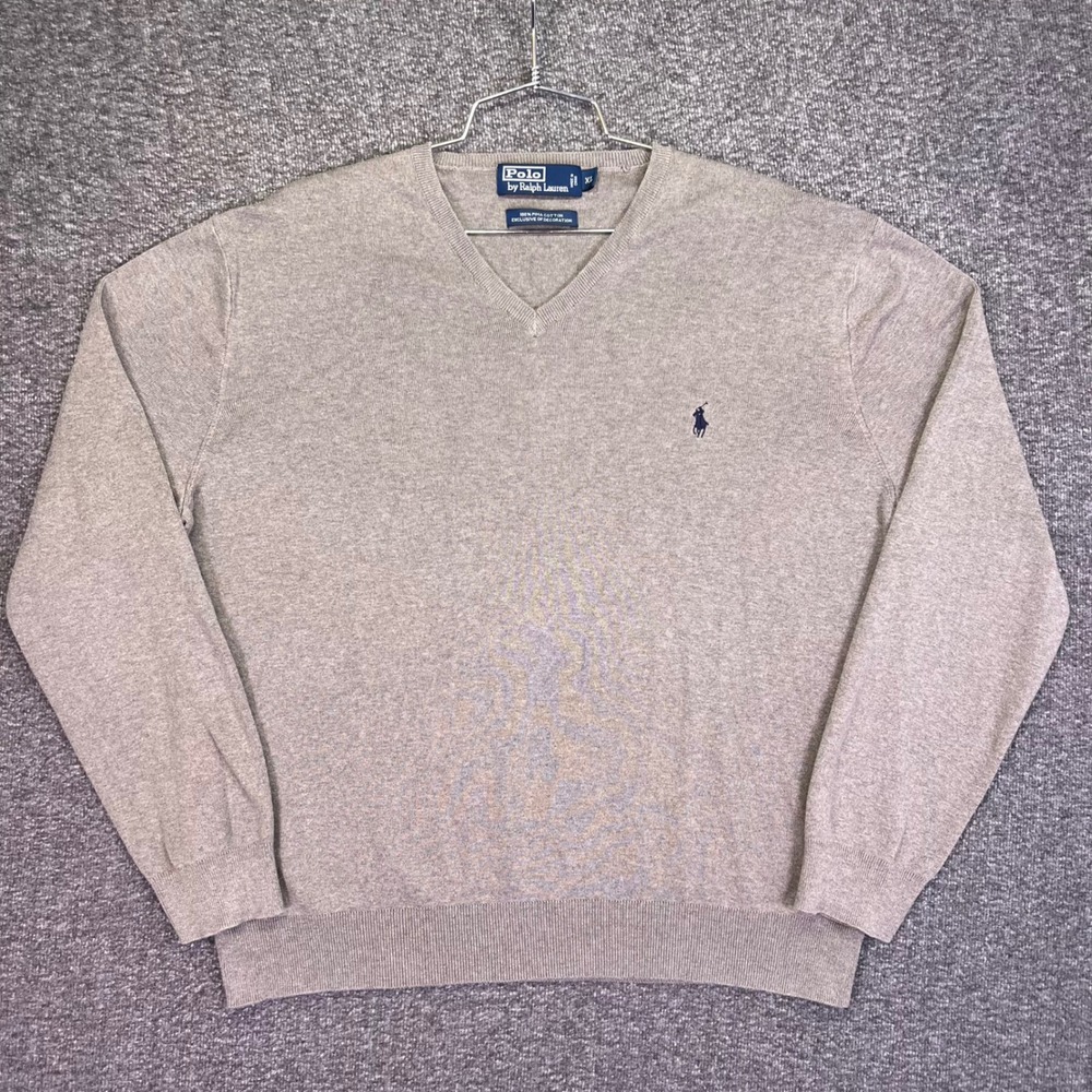 Polo Ralph Lauren V-Neck Sweater Mens XL Tan Pima Cotton Classic Casual Pony Ivy